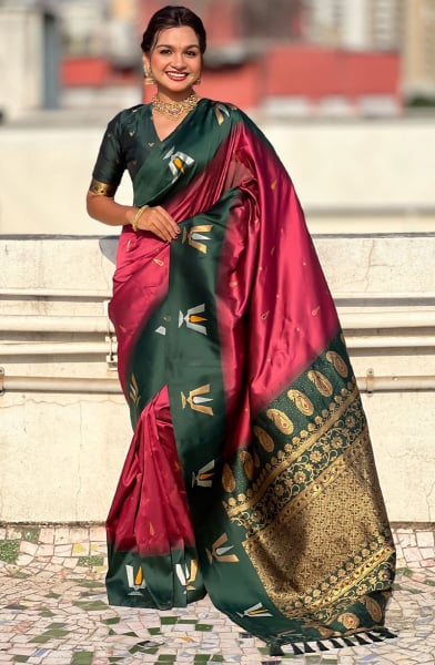 Maroon Woven Soft Silk Saree