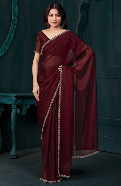 Maroon Zarkan Embellished Crepe Silk Saree