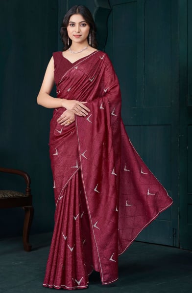 Maroon Zarkan Embellished Crepe Silk Saree