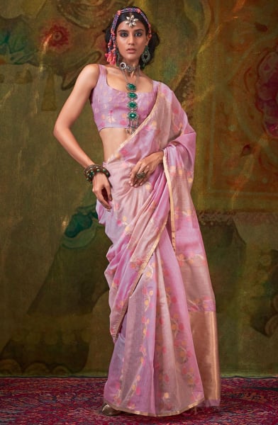 Mauve and Pink Pure Spun Rangkaat Weaving Saree