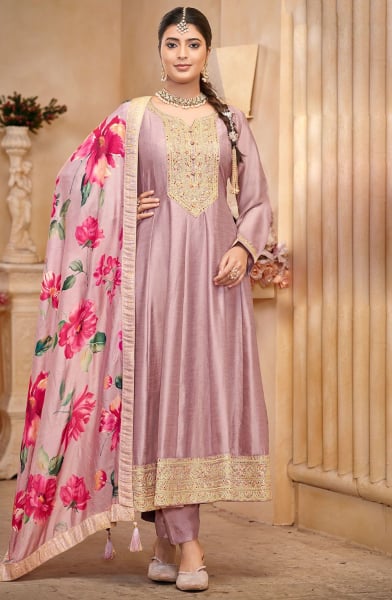 Mauve Embroidered Silk Anarkali Dress for Festival