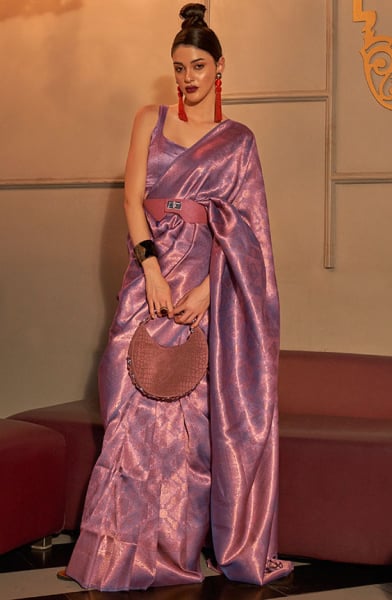Mauve Handloom Weaving Silk Saree