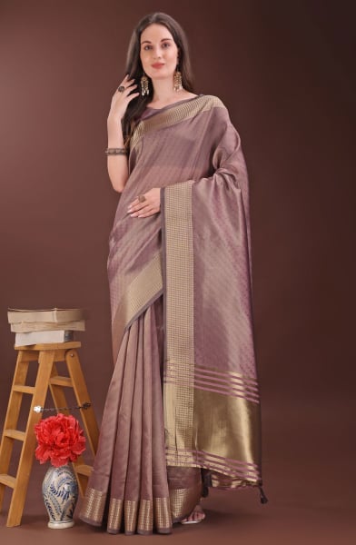 Mauve Organza Printed Saree