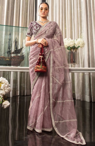 Mauve Organza Saree with Embroidered Blouse