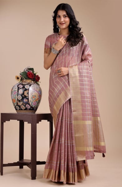 Mauve Organza Woven Saree