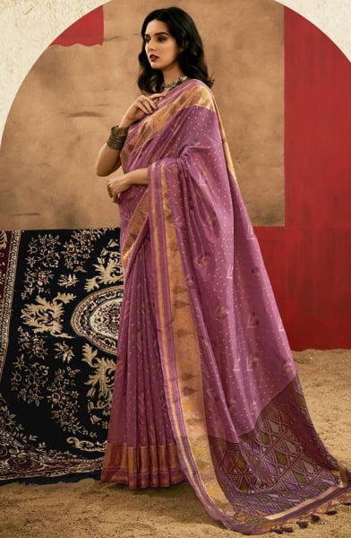Mauve Patola Handloom Woven Saree
