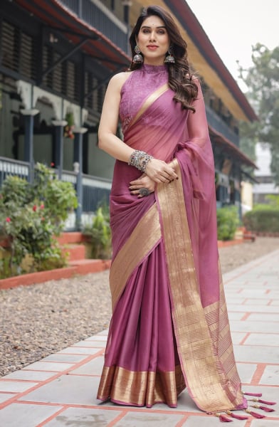 Mauve Pink Chiffon Saree