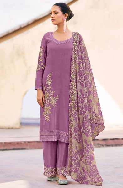 Mauve Pink Embroidered Chinnon Palazzo Kameez