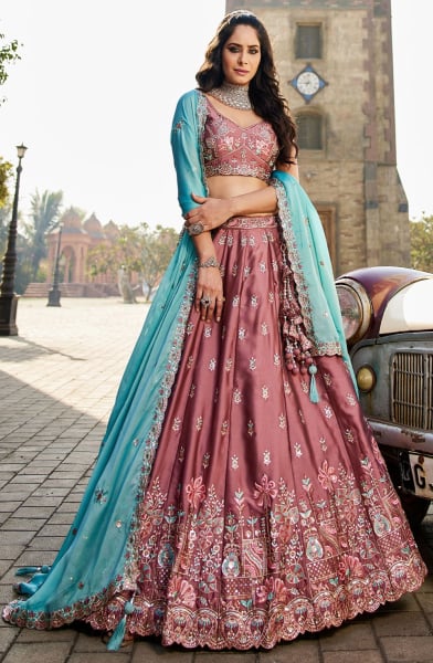 Mauve Pink Embroidered Faux Georgette Designer Lehenga Choli