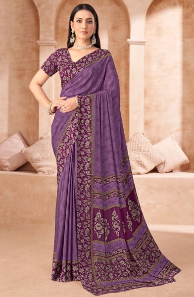Mauve Printed Crepe Casual Saree