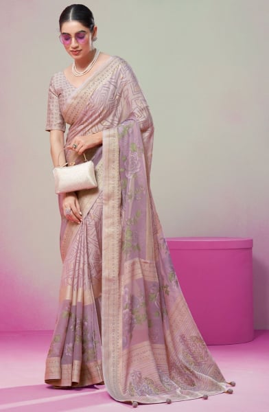 Mauve Printed Viscose Georgette Saree