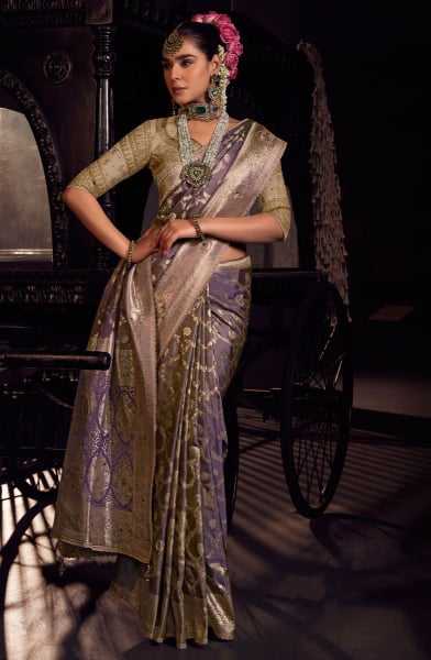 Mauve Pure Viscose Tissue Saree with Embroidered Blouse