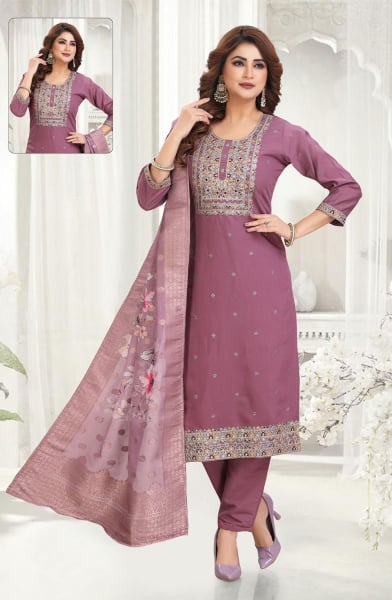 Mauve Silk Readymade Pant Kameez Suit