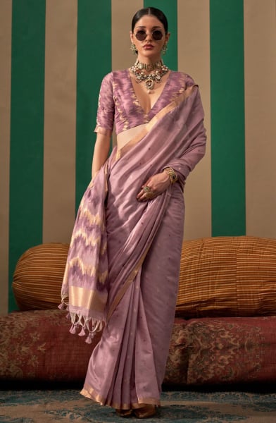 Mauve Spun Handloom Weaving Silk Saree