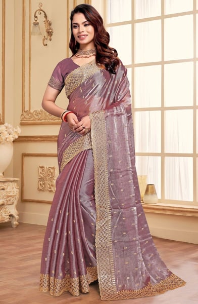 Mauve Zari Embroidered Burberry Silk Saree
