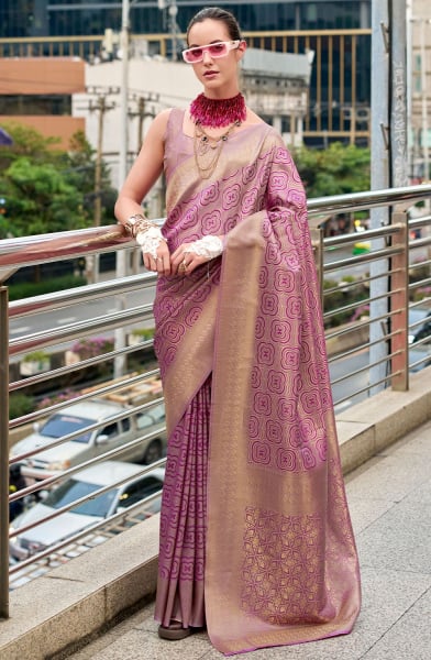 Mauve Zari Woven Kanchivaram Silk Saree