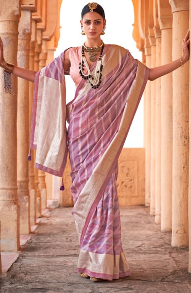 Mauve Zari Woven Viscose Silk Saree