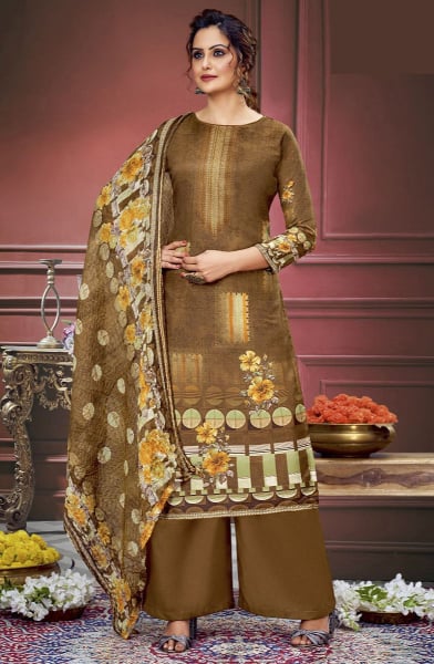 Mehendi Digital Print Pure Muslin Palazzo Kameez