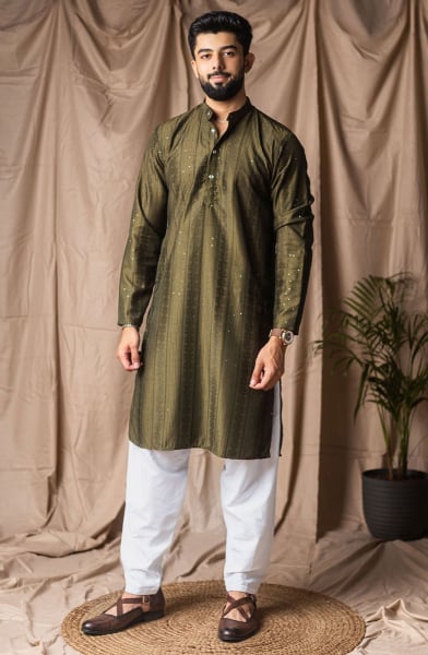 Mehendi Green Embroidered Rayon Kurta Set