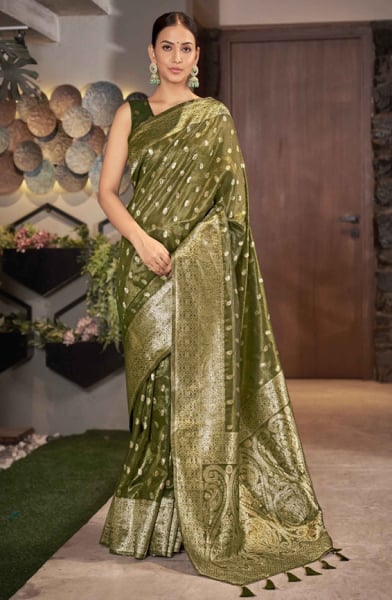 Mehendi Green Woven Silk Saree