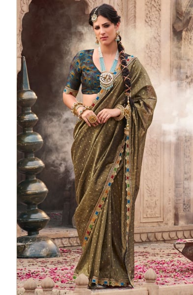 Mehendi Pure Tissue Designer Saree