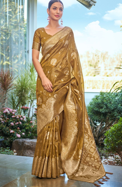 Mehendi Woven Shimmer Silk Saree