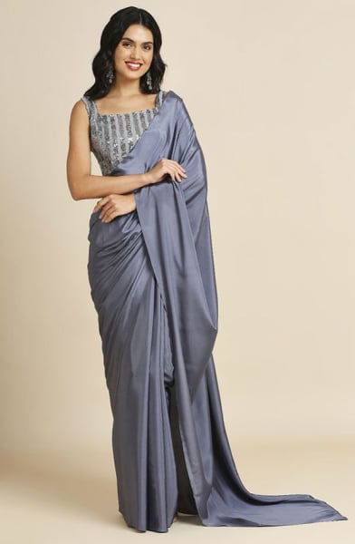 Mercury Grey Silk Saree with Sequins Embroidered Blouse