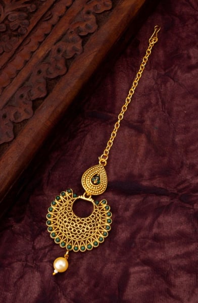 Green Beads Work Maang Tikka