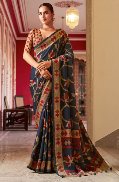 Midnight Blue Silk Saree for Festival