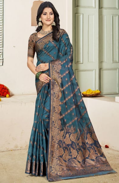 Midnight Blue Silk Woven Work Saree