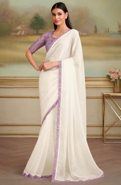 Milky White Heavy Designer Saree for Ceremonial