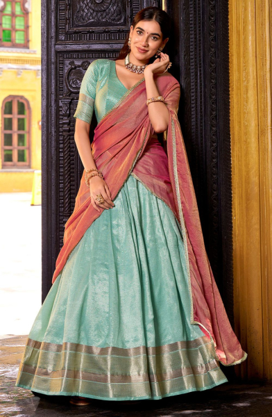 Mint Blue Dupion Silk Lehenga Choli for Ceremonial