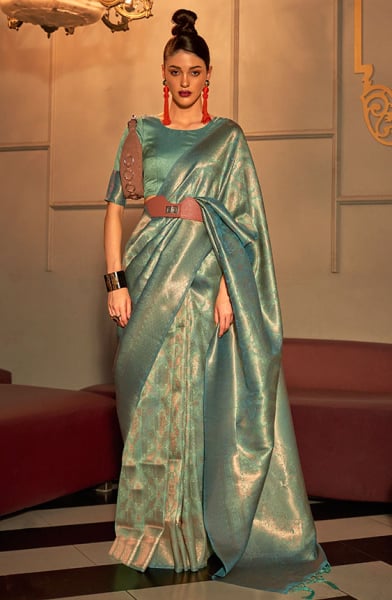 Mint Blue Handloom Weaving Silk Saree