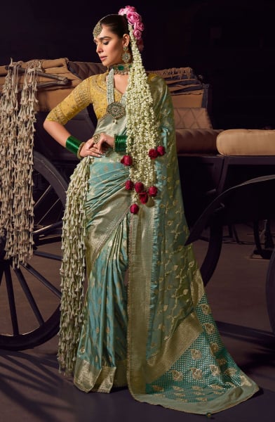 Mint Blue Pure Viscose Tissue Saree with Embroidered Blouse