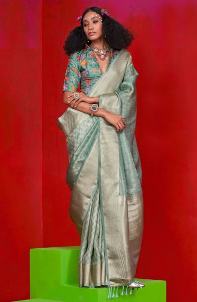 Mint Blue Pure Viscose Zari Tissue Silk Saree