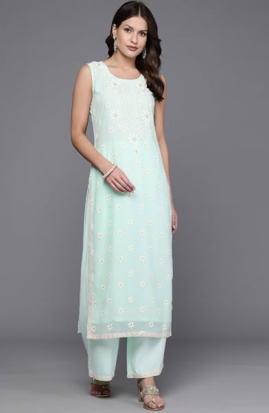 Mint Blue Readymade Kurta with Bottom