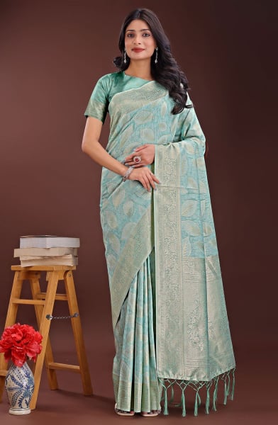 Mint Blue Weaving Design Cotton Saree
