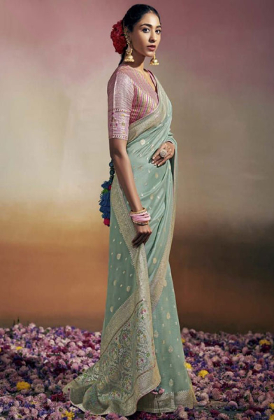 Mint Blue Woven Pure Viscose Saree