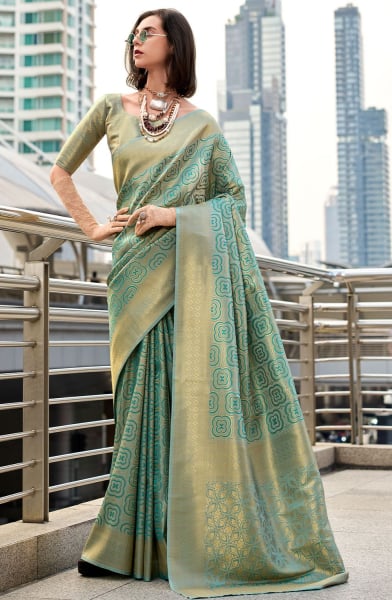 Mint Blue Zari Woven Kanchivaram Silk Saree