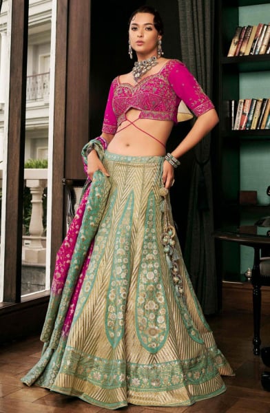 Mint Green and Golden Silk Readymade Designer Lehenga Choli