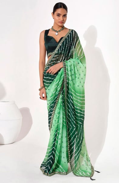 Mint Green and Pine Green Georgette Printed Saree