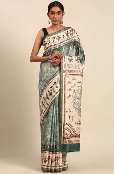 Mint Green Cotton Printed Saree