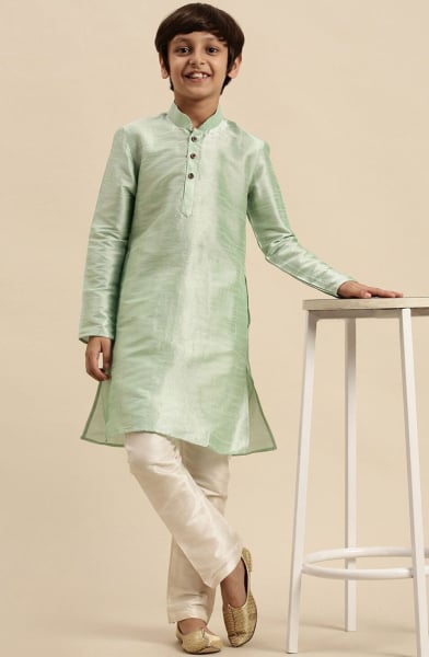 Mint Green Dupion Silk Boys Kurta Set