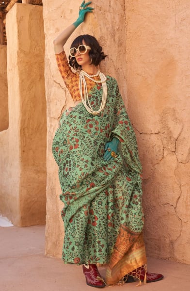 Mint Green Handwoven Zari Tissue Saree
