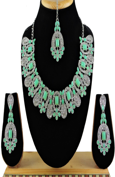 Mint Green Kundan Work Designer Necklace Set