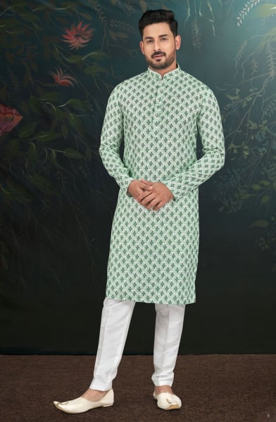 Mint Green Printed Rayon Kurta