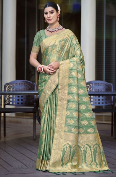 Mint Green Satin Silk Zari Woven Saree