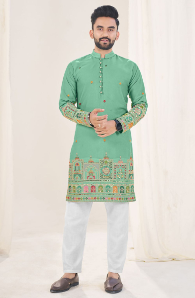 Mint Green Sequins Embroidered Kurta for Ceremonial