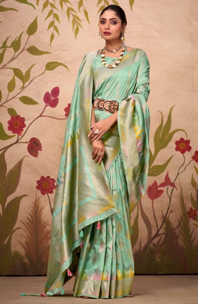 Mint Green Silk Woven Saree
