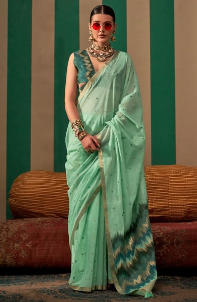 Mint Green Spun Handloom Weaving Silk Saree